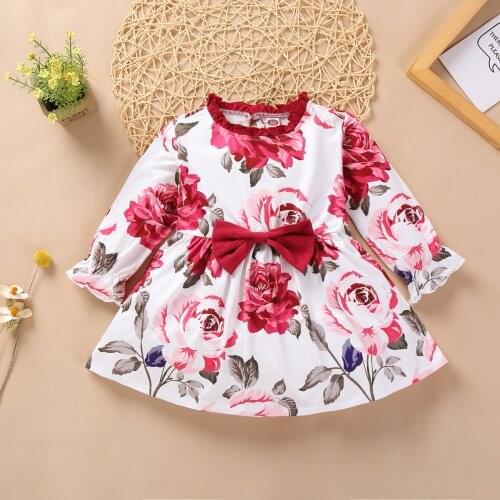 Winter Fall Girls Knee-length Dress Long Sleeve Clothes for Children Kids Costumes Newborn Baby Rompers Vestidos Bebe Bow 16