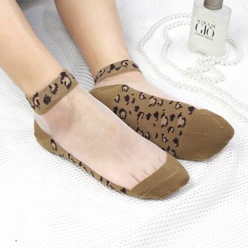 Fashion Korean Style Women Silk Cute Socks Leopard Christmas Gifts for Women Transparent Socks