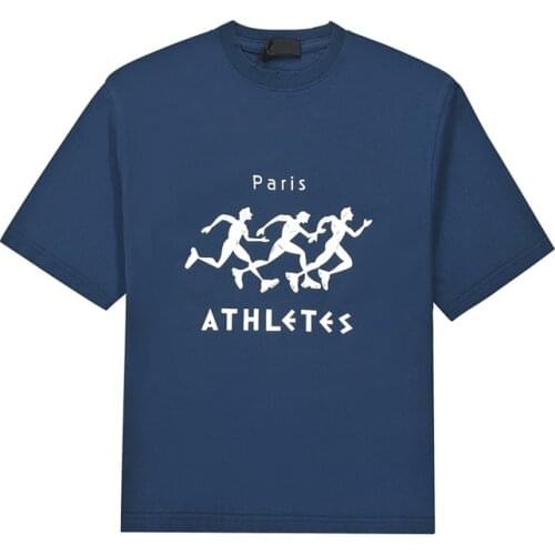 Plumn Mens Tops CottonWashed Frayed Runner Print T-shirt Mens T-shirt