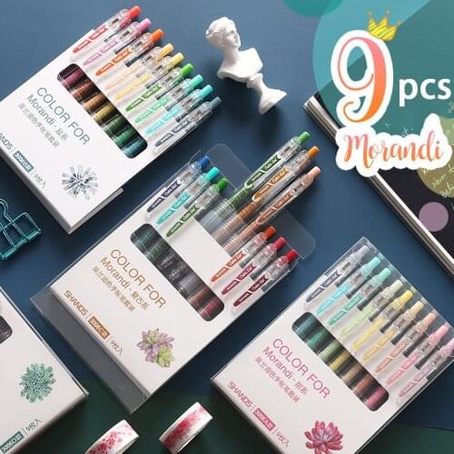 9-color Set Morandi Colorful Hand Account Pen Core Gel Pen Kawaii Student Notebook Painting Writing Supplies Learning Stationery