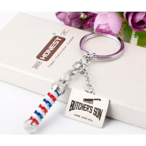 2019 New Barber Shop Barber Pole Keychain Hairdresser jewelry Pendant Keyholder Creative Trinket Keyrings Accessories