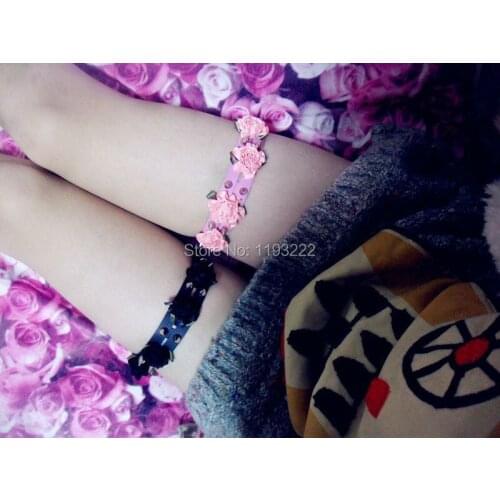 Wholesale Sexy Kawaii Punk Rock Amo Handmade Flower Leather Garter, Double Studded Spikes Leg Ring Loops Belts