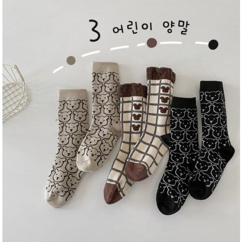 Autumn Kids Socks Bear Pattern Childrens Socks Girl Cotton Boy Bear Sock 3 Pairs a Lot