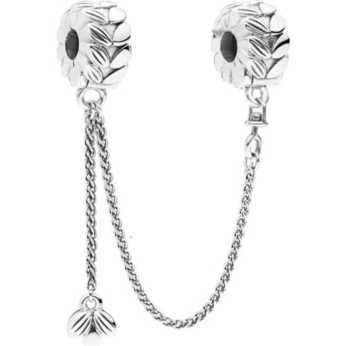 Fits Pandora Charms Bracelet 925 Sterling Silver Grains of Energy Safety Chain Charm Beads for Jewelry Making bijoux