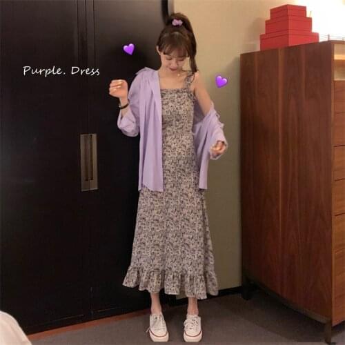 Casual Ins Loose Floral Dress Womens Dresses Japanese Harajuku Ulzzang Vintage Female Korean Kawaii Cute Clothing For Women