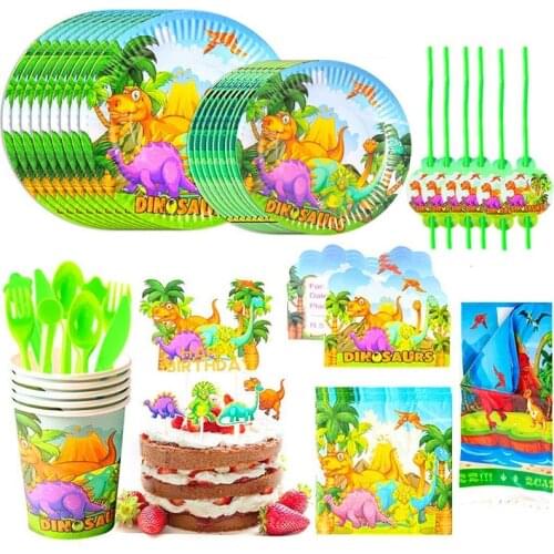 Dinosaur Party Supplies-Birthday Party Decorations for Girls Birthday Banner Balloons Tablecloth Plates Cups Napkins Tableware