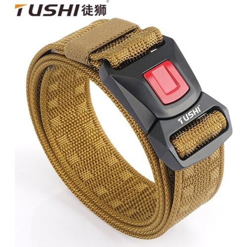 TUSHI 2021 Fashion New Mens Waistband Nylon Weave Tactical Belt Safety Quick Release Buckle Girdle 125cm*3.8cm Cinturon Hombre