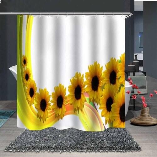 Sunflower Print Shower Curtain Crochet 3D Bathroom Waterproof and Mildew Proof Fabric Shower Curtain Home Decor