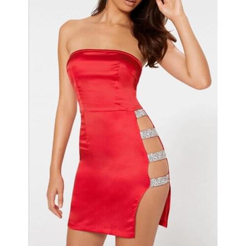 Sexy dress Women Slash Neck Sequin Bandage Bodycon Dress Party Short Mini Dresses hot backless sleeveless tight Rhinestone