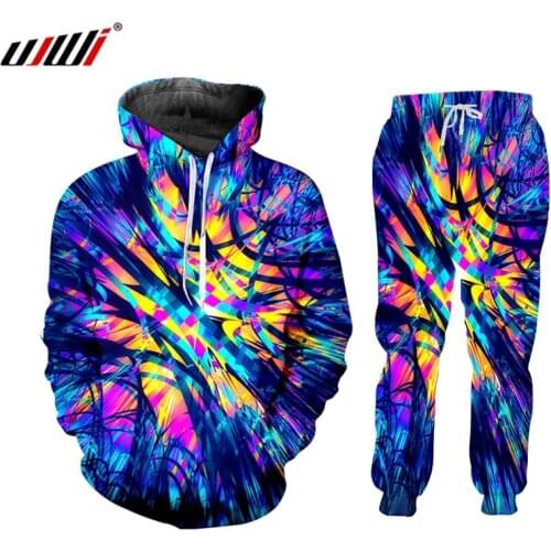 UJWI New Sportswear Set Men 's Spring Autumn Zipper Sweatshirt Series 3d Colorful Lines Man Jogging Sports Suit Two Piece
