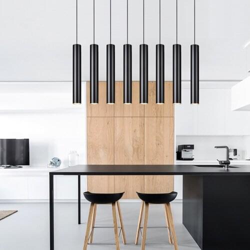 Led Kitchen Island Pendant Lamp Long Tube lamp Dining Room Shop Bar Decoration Cylinder Pipe Hanging Light Kitchen Black Lamp