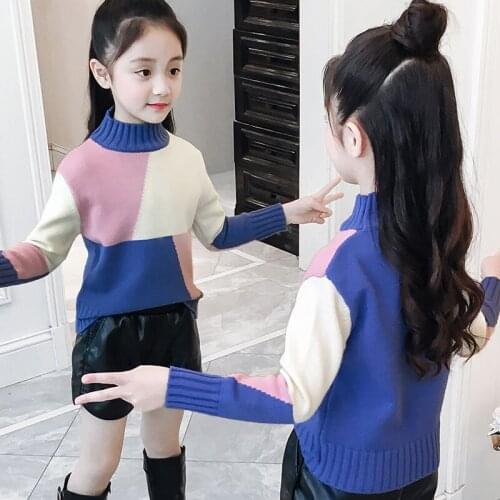 Girls' sweater fleece-lined thickened pullover turtleneck girls' knitted base shirt 2020 Autumn and Winter Childrens medium and
