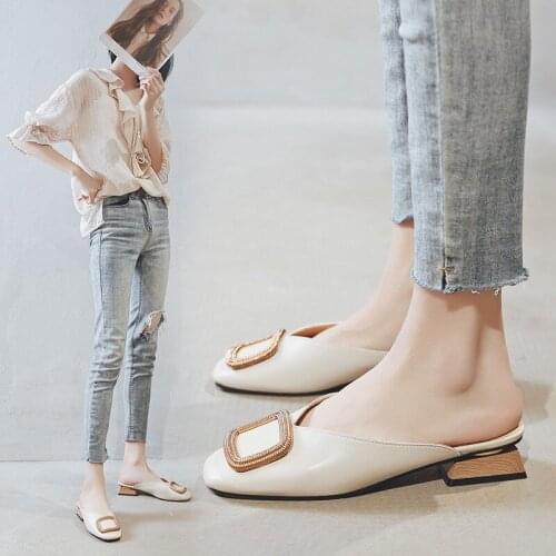 Slippers Bow Lazy People Go Out Slippers Women Wear Fashion Joker Flat Bottom Womens Heel Shoes Diamond hollow metal