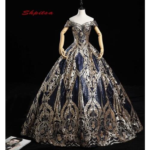 Navy Blue Luxury Quinceanera Dresses Plus Size Ball Gown Masquerade Princess Girl Sequin Long Sweet 16 Prom Dresses for 15 Years