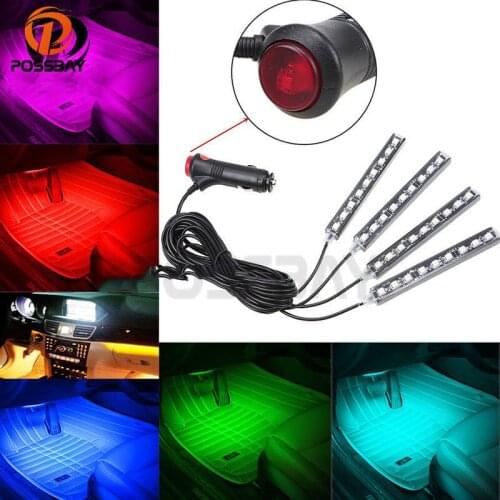 POSSBAY 4 in 1 Car Light LED Atmosphere Lights 9 LED Creative Decoration Lamp Car Interior Flexible Neon Lights