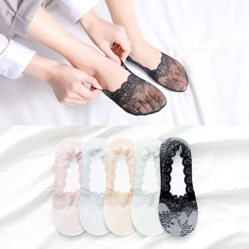 Spring and summer willow lace socks women Japanese mesh ring silicone non-slip cotton bottom invisible boat socks Breathable