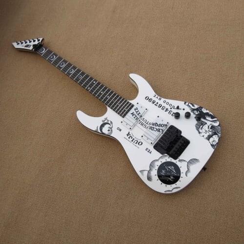 Top quality FDOG-002 white color Personality patterm black hardware Kirk Hammett Ouija Electric Guitar, Free shipping