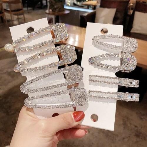 Korea Full Crystal HairPins Fashion Rectangle Geometric Pearl Hair Barrettes For Women Girl Hair Accessories Hair Clips Hairgrip