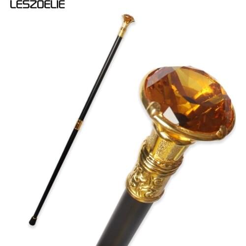 Amber Diamond Walking Stick For Men Decorative Walking Cane Women Orange Crystal Handle Elegant Fashion Walking Stick
