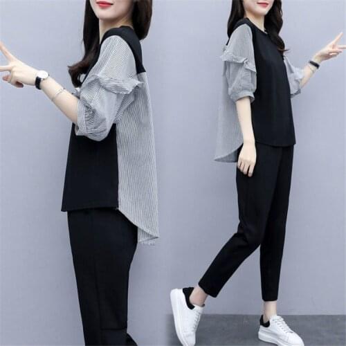 2020 Summer Casual Tracksuits Women 2 Piece Set O Neck Tops + Pants New Arrival Short Sleeve Sporting Suits