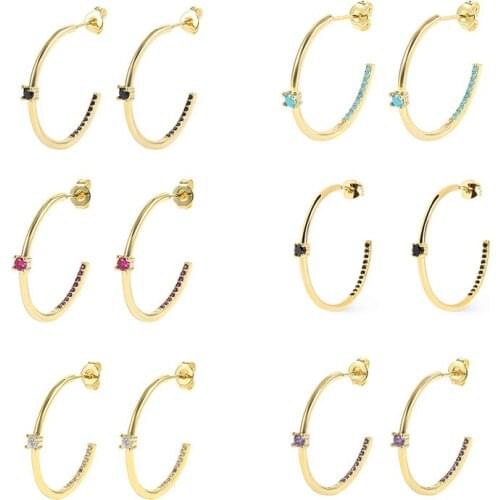 Aide 925 Sterling Silver 22mm Big Circle Hoop Earrings For Women Luxury Colored Zircon Crystal Pave Exaggerate Earrings Brincos