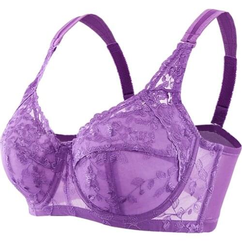 Womens Push Up Bra Full Coverage Underwire Lace Floral Embroidery Slightly Lined Bra Lingerie for Woman 38 40 42 44 46 48 C D E