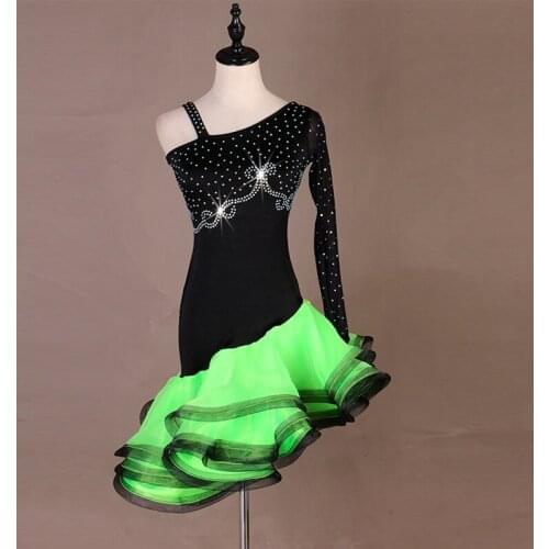 Ballroom Latin Dance Dress Sparking Professional Costumes Women Stage Show Skirt Rumba Chacha Samba Dancewear 4 Colors B0061