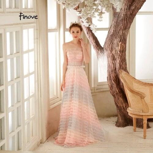 Finove Evening Dress Long 2019 New Arrivals vestido de fiesta Gradation Color Beadding Illusion Tulle Woman Dresses Plus size
