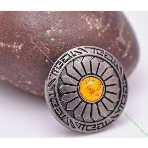 10pcs 1" Antique Black Tribal Sun Flower Yellow Turquoise Concho For Leathercraft Luggage Bag Belt Hat band Accessories Decor