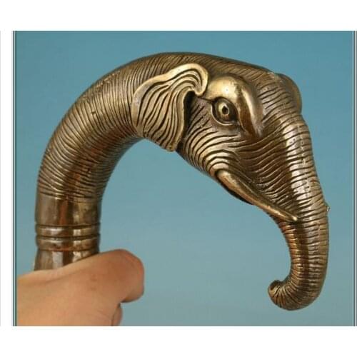 100% brass Pure Copper Brass Grandpa Good Lucky Chinese Old BRASS Handmade Carved Elephant Statue Cane Walking Stick Head