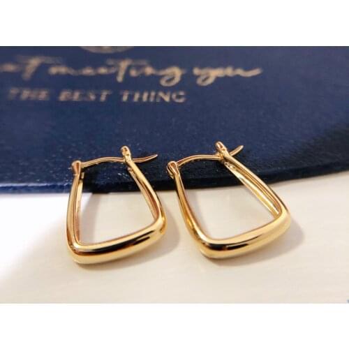 18K import Solid Yellow Gold Jewelry (AU750) Women Designer Vintage Simple Prime Gold Trapezoidal Wedding Earrings Fashion Lady
