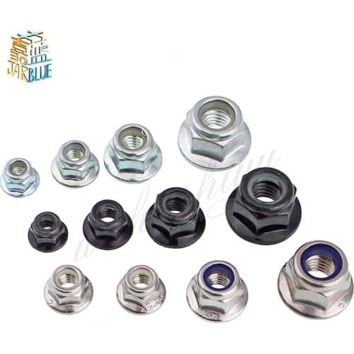 2/10X M3 M4 M5 M6 M8 M10 M12 Black Carbon 304 A2-70 Stainless Steel Hex Flange Nylon Insert Lock Nut Self-locking Nylock Locknut