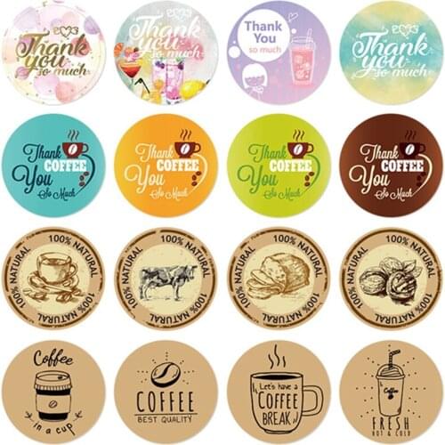 500PCS Bakery Coffee Stickers Pizza Thank You Stickers Decor Bread Cup Cakes Circle Roll Seal Label Chrome Paper Gift Tag