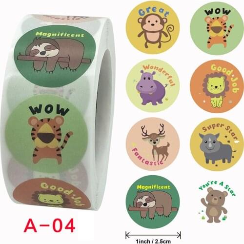 500pcs/roll Animals cartoon Stickers for kids toys school teacher reward sticker smiley stationery Handmade Sticker packing