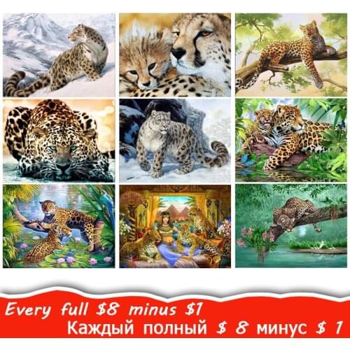 Diamond Embroidered Diamond Painting Leopard Diamond Cheetah Beast Picture Mural DIY 5D Rhinestone Mosaic Picture Jungle
