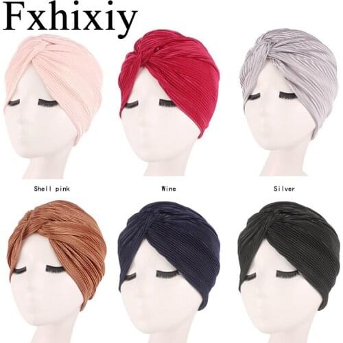 Muslim Women Satin Cross Ruffle Knotted Turban Headwear Chemo Beanie Hat Headwrap Cap for Cancer Hair Loss Cover
