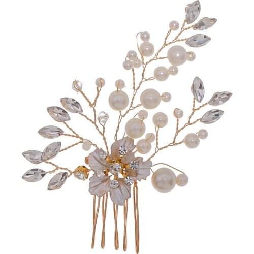 Floralbride Handmade Rhinestone Crystal Pearls Flower Bridal Hair Comb Wedding Hair Accessories Bridesmaids Women Hair Jewelry