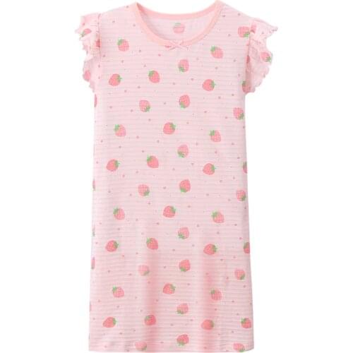 Kids Nightgown 100% Cotton Pajamas Girl Summer Short Sleeve Dress Children Cute Cartoon Nightdress Kids Girls Comfy Homewear