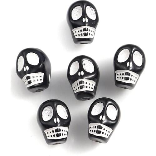 Doreen Box Acrylic Beads Skull Black & White About 13mm( 4/8") x 9mm( 3/8"), Hole: Approx 2.2mm, 100 PCs Jewelry Accessories DIY