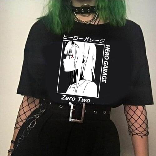 Darling in the franxx anime Harajuku Zero TWO Beautiful girl print T shirt men tops loose summer short-sleeve chic male T-shirt