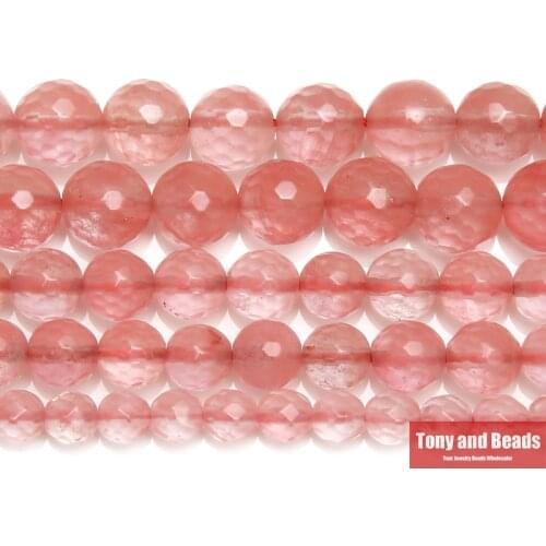 Faceted Pink Cherry Quartz Loose Beads Stone 15" Strand 4 6 8 10 12MM Pick Size For Jewelry Making
