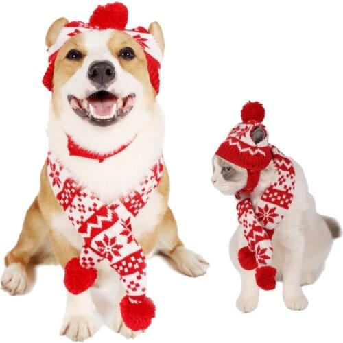 Classic Winter Warm Knitted Pet Hat Scarf Set Funny Cosplay Pet Dog Cap For Puppy Accessories Knitting Pet Hats Scarf