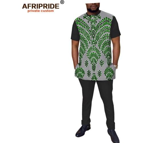 African men traditional clothing set print shirts and amkara pants tribal tracksuit dashiki outfits tops AFRIPRIDE A1816008