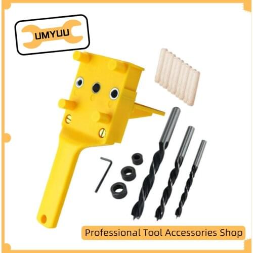 UMYUU Wood Doweling Jig ABS Plastic Handheld Pocket Hole Jig System 6/8/10mm Drill Bit Hole Puncher For Carpentry Dowel Joints