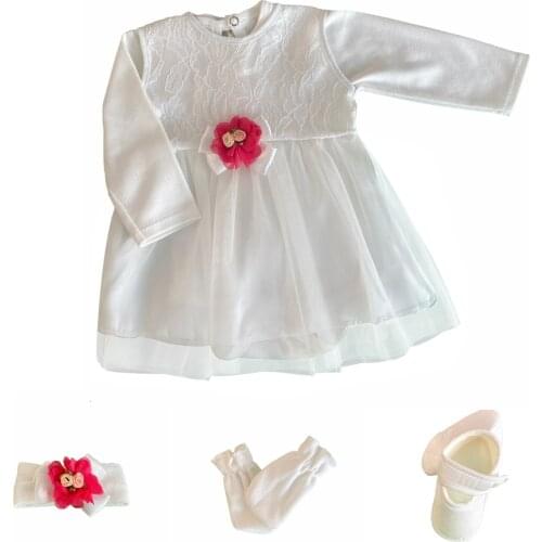 Newborn Suit Baby Girl Clothes High Quality Cotton Dress Headband Gloves Shoes Set Outfits Infant 1st Birthday Gift