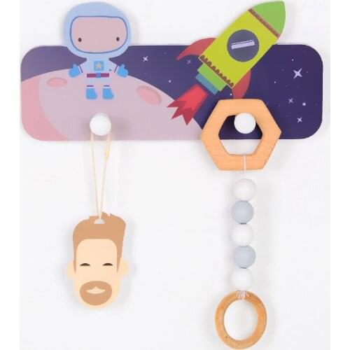 Nordic Wood Boy Children Coat Hooks Room Decoration Cartoon Astronaut Clothes Wall Hanger Hat Key Holder Home Decor Accessories