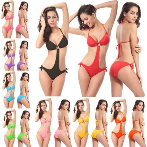 Swimsuit Women European and American Sexy One-Body Bikini with Breast Pad One-Body Swimsuit Beach Costume Bikini