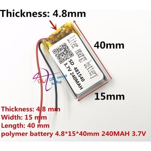 481540 3.7v 240mah lithium polymer li-po battery for GPS MP3 MP4 DVD