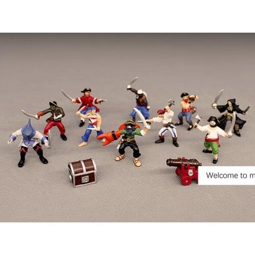 Mini pvc figure doll model Fishman Pirate Skeleton pirate treasure chest cannon small ornament 12pcs/set