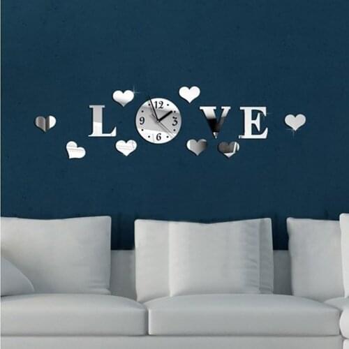 Fashion 3D Crystal Mirror Acrylic Love Wall Stickers Clock Modern DIY Wall Watch Living Room Decoration Gifts NEW